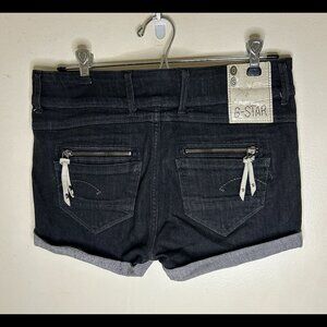 G-STAR RAW DENIM Mini Booty Shorts Dark Wash Black Stretch Denim Sz 27
